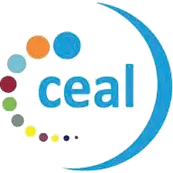 Blue circular CEAL logo with a line of colorful dots