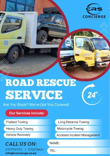 24/7 roadside rescue service — woman calling for help by broken car